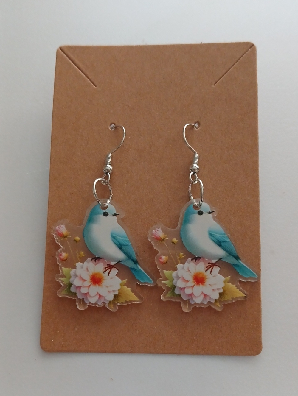 Fashion Jewelry Blue and White Bird Floral Drop Earrings